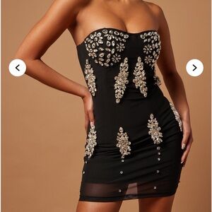 Fashion Nova Black Strapless Dress with Silver Embellishments